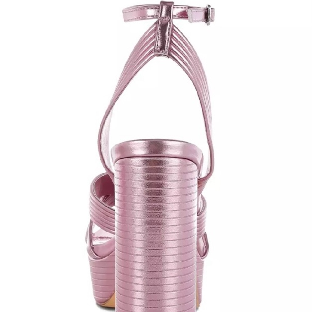 London Rag Socialite Sandal Chic Metallic Pink Platform Ankle Strap Heels - Picture 2 of 11